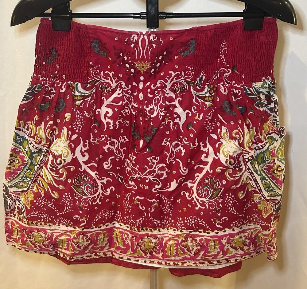 LUCKY BRAND Elastic Red Multicolor Floral 100% Cotton Skirt Women's Size S